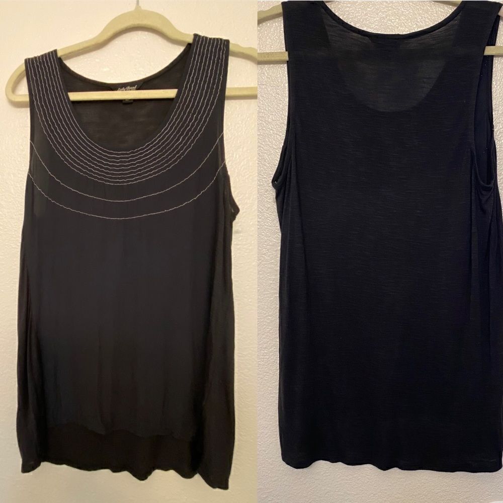 Lucky Brand boho Y2K black 100% viscose sleeveless blouse top romantic goth -M